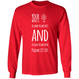 Bible Verse Long Shirt Ultra Cotton T-Shirt - "Psalm 119:105" Design 19 (White Font) - Meditate Healing Christian Store