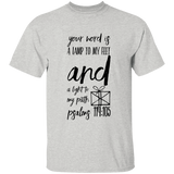 Bible Verse Men 5.3 oz. T-Shirt - "Psalm 119:105" Design 18 (Black Font) - Meditate Healing Christian Store