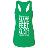 Bible Verse Ladies Ideal Racerback Tank - "Psalm 119:105" Design 4 (White Font) - Meditate Healing Christian Store