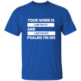 Bible Verse Men 5.3 oz. T-Shirt - "Psalm 119:105" Design 21 (White Font) - Meditate Healing Christian Store