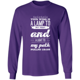 Bible Verse Long Shirt Ultra Cotton T-Shirt - "Psalm 119:105" Design 17 (White Font) - Meditate Healing Christian Store