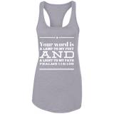 Bible Verse Ladies Ideal Racerback Tank - "Psalm 119:105" Design 10 (White Font) - Meditate Healing Christian Store