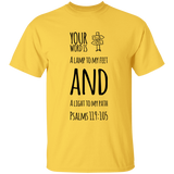 Bible Verse Men 5.3 oz. T-Shirt - "Psalm 119:105" Design 19 (Black Font) - Meditate Healing Christian Store