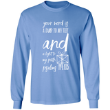 Bible Verse Long Shirt Ultra Cotton T-Shirt - "Psalm 119:105" Design 18 (White Font) - Meditate Healing Christian Store