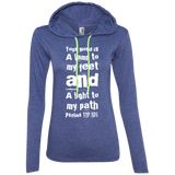 Bible Verse Ladies' Long Sleeve T-Shirt Hoodie - "Psalm 119:105" Design 6 (White Font) - Meditate Healing Christian Store