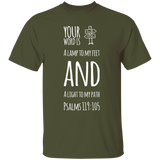 Bible Verse Men 5.3 oz. T-Shirt - "Psalm 119:105" Design 19 (White Font) - Meditate Healing Christian Store