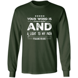 Bible Verse Long Shirt Ultra Cotton T-Shirt - "Psalm 119:105" Design 16 (White Font) - Meditate Healing Christian Store