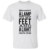 Bible Verse Men 5.3 oz. T-Shirt - "Psalm 119:105" Design 4 (Black Font) - Meditate Healing Christian Store