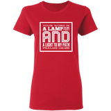 Bible Verse Ladies' 5.3 oz. T-Shirt - "Psalm 119:105" Design 12 (White Font) - Meditate Healing Christian Store