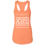 Bible Verse Ladies Ideal Racerback Tank - "Psalm 119:105" Design 10 (White Font) - Meditate Healing Christian Store