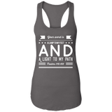 Bible Verse Ladies Ideal Racerback Tank - "Psalm 119:105" Design 14 (White Font) - Meditate Healing Christian Store