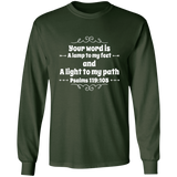 Bible Verse Long Shirt Ultra Cotton T-Shirt - "Psalm 119:105" Design 1 (White Font) - Meditate Healing Christian Store