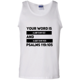 Bible Verse Men 100% Cotton Tank Top - "Psalm 119:105" Design 21 (Black Font) - Meditate Healing Christian Store