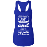 Bible Verse Ladies Ideal Racerback Tank - "Psalm 119:105" Design 17 (White Font) - Meditate Healing Christian Store