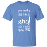Bible Verse Men 5.3 oz. T-Shirt - "Psalm 119:105" Design 9 (White Font) - Meditate Healing Christian Store