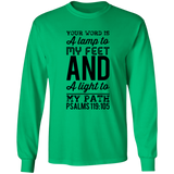 Bible Verse Long Sleeve  Ultra Cotton T-Shirt - "Psalm 119:105" Design 3 (Black Font) - Meditate Healing Christian Store