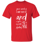 Bible Verse Men 5.3 oz. T-Shirt - "Psalm 119:105" Design 18 (White Font) - Meditate Healing Christian Store