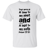 Bible Verse Men 5.3 oz. T-Shirt - "Psalm 119:105" Design 6 (Black Font) - Meditate Healing Christian Store