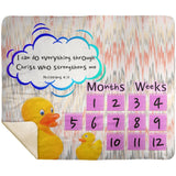 Cozy Plush Baby Milestone Blanket - Christ Strengthens Me ~Philippians 4:13~ (Design: Ducks)