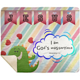 Hope Inspiring Kids Snuggly Blanket - I Am God's Masterpiece ~Ephesians 2:10~ (Design: Dinosaur)