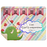 Hope Inspiring Kids Snuggly Blanket - I Am God's Masterpiece ~Ephesians 2:10~ (Design: Dinosaur)