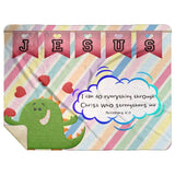 Hope Inspiring Kids Snuggly Blanket - Christ Strengthens Me ~Philippians 4:13~ (Design: Dinosaur)