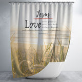 Bible Verses Premium Oxford Fabric Shower Curtain - Love Never Loses Faith ~1 Corinthians 13:7~