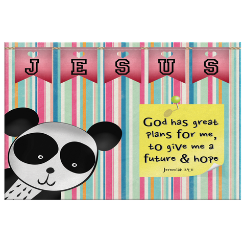 Hope Inspiring Nursery & Kids Bedroom Framed Canvas Wall Art - God Has Great Plans For Me ~Jeremiah 29:11~ (Design: Panda 1)