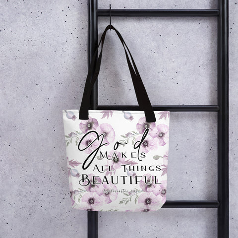 Limited Edition Premium Tote Bag - God Makes All Things Beautiful (Design: Purple Floral)