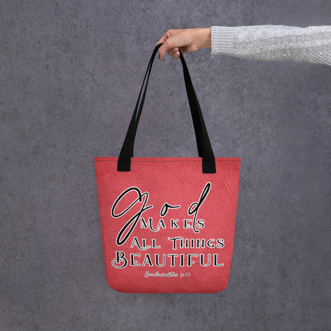 Limited Edition Premium Tote Bag - God Makes All Things Beautiful (Design: Textured Red)