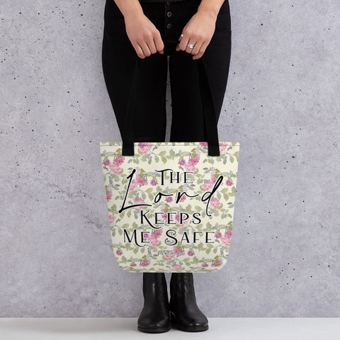 Limited Edition Premium Tote Bag - The Lord Keeps Me Safe (Design: Red Floral)