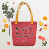 Limited Edition Premium Tote Bag - Be Still, He Fights For You (Design: Textured Red)