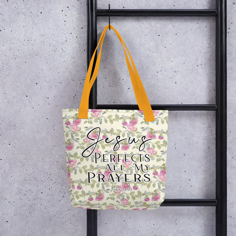 Limited Edition Premium Tote Bag - Jesus Perfects All My Prayers (Design: Red Floral)