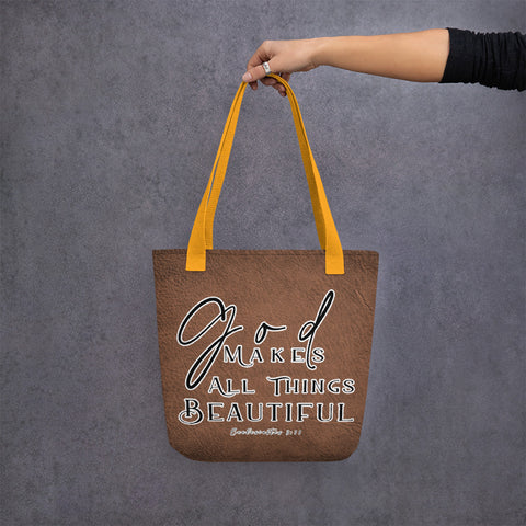 Limited Edition Premium Tote Bag - God Makes All Things Beautiful (Design: Textured Brown)