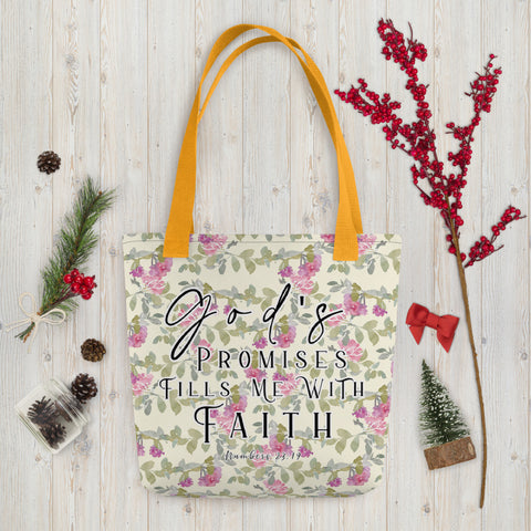Limited Edition Premium Tote Bag - God's Promises Fills Me With Faith (Design: Red Floral)