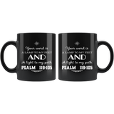 Bible Verses Black Mugs - Psalm 119:105 (Design 5) - Meditate Healing Christian Store
