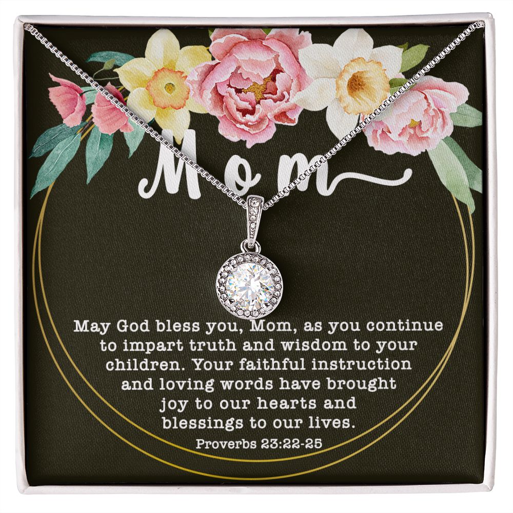 Eternal Hope CZ Crystal 14K White Gold Finish Necklace ~Proverbs 23:22-25~
