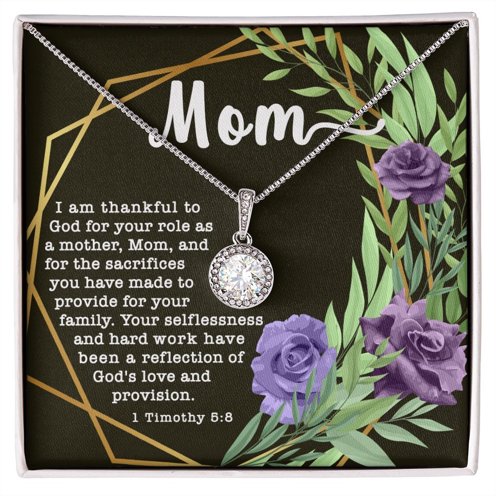 Eternal Hope CZ Crystal 14K White Gold Finish Necklace ~1 Timothy 5:8~
