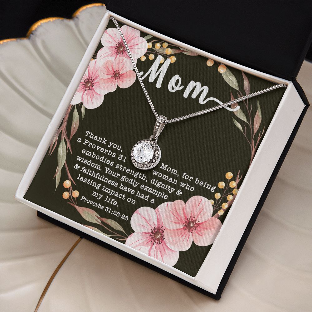 Eternal Hope CZ Crystal 14K White Gold Finish Necklace ~Proverbs 31:25-28~