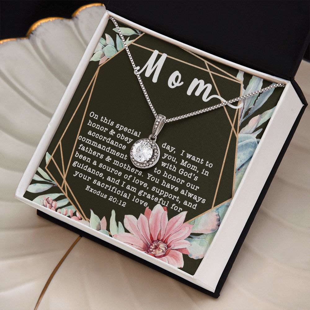 Eternal Hope CZ Crystal 14K White Gold Finish Necklace ~Exodus 20:12~