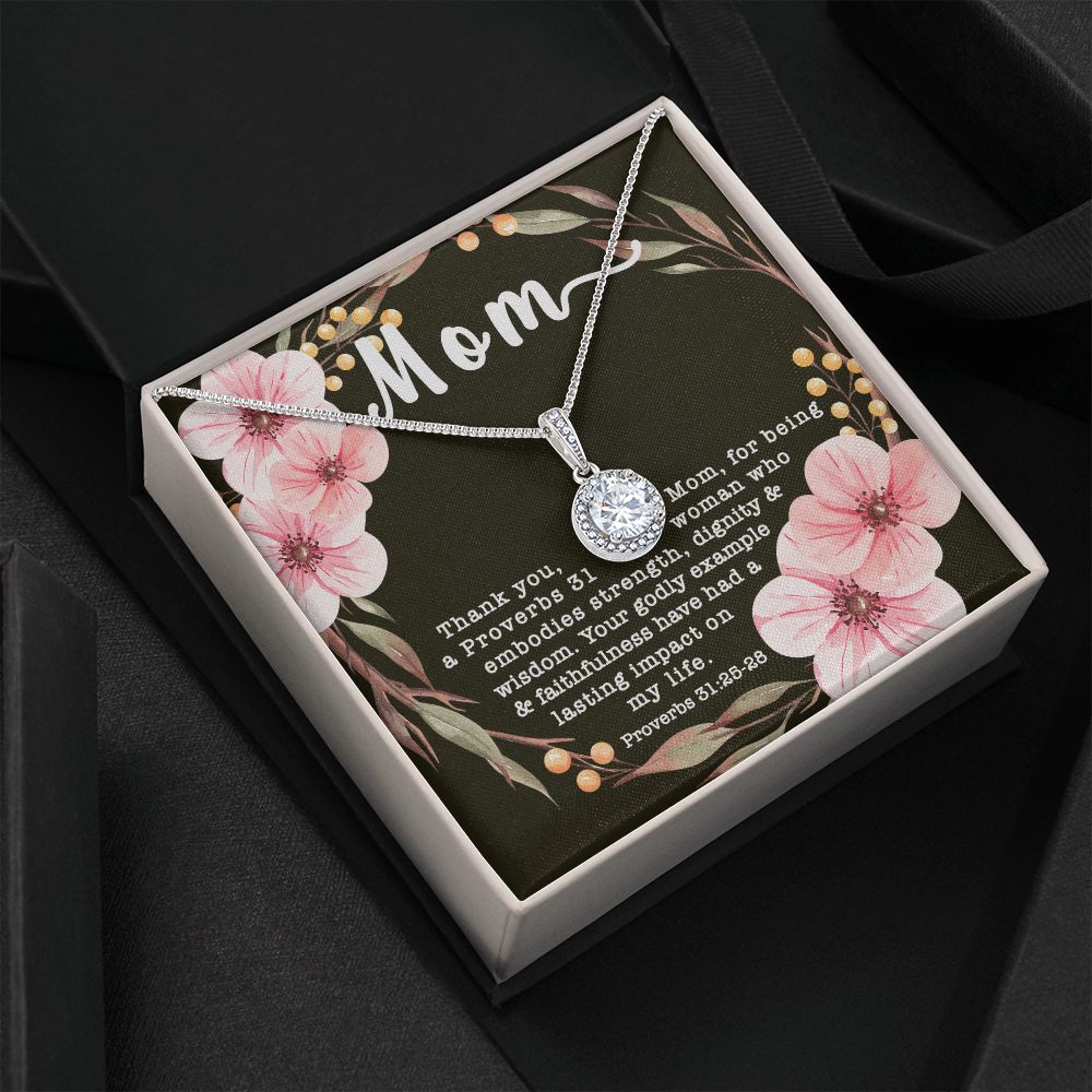 Eternal Hope CZ Crystal 14K White Gold Finish Necklace ~Proverbs 31:25-28~