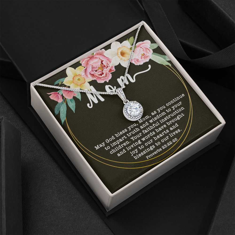Eternal Hope CZ Crystal 14K White Gold Finish Necklace ~Proverbs 23:22-25~