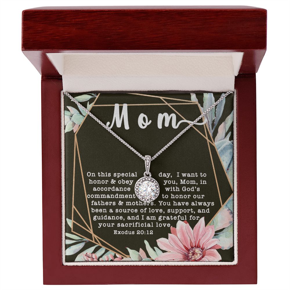 Eternal Hope CZ Crystal 14K White Gold Finish Necklace ~Exodus 20:12~