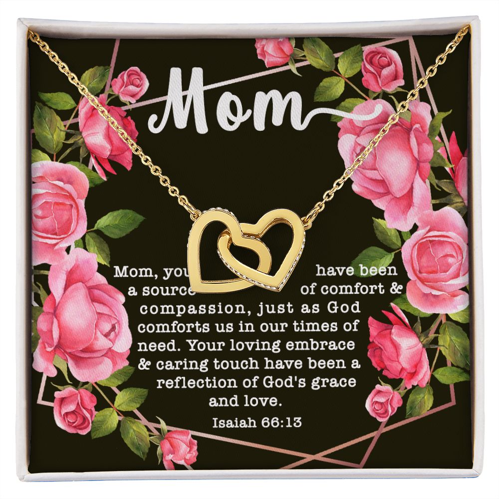 Interlocking Hearts CZ Crystal Rose/18K Gold Finish Necklace ~Isaiah 66:13~