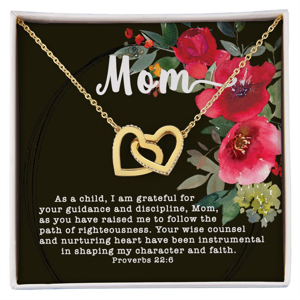Interlocking Hearts CZ Crystal Rose/18K Gold Finish Necklace ~Proverbs 22:6~