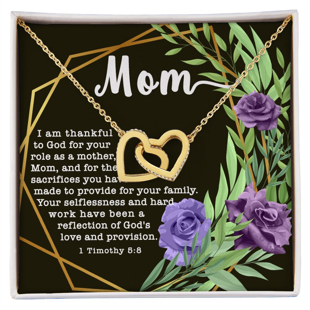 Interlocking Hearts CZ Crystal Rose/18K Gold Finish Necklace ~1 Timothy 5:8~