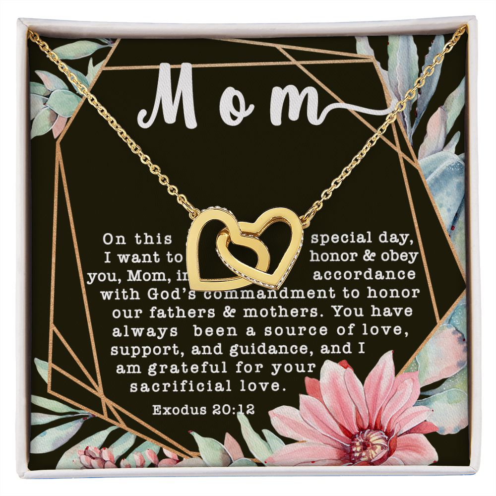 Products Interlocking Hearts CZ Crystal Rose/18K Gold Finish Necklace ~Exodus 20:12~