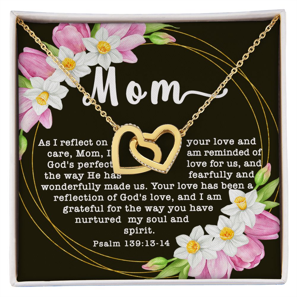 Interlocking Hearts CZ Crystal Rose/18K Gold Finish Necklace ~Psalm 139:13-14~