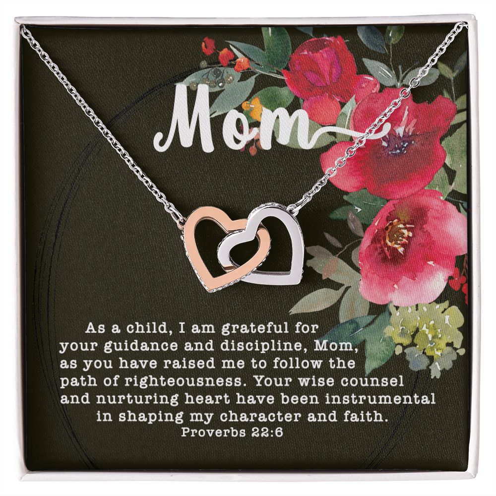 Interlocking Hearts CZ Crystal Rose/18K Gold Finish Necklace ~Proverbs 22:6~