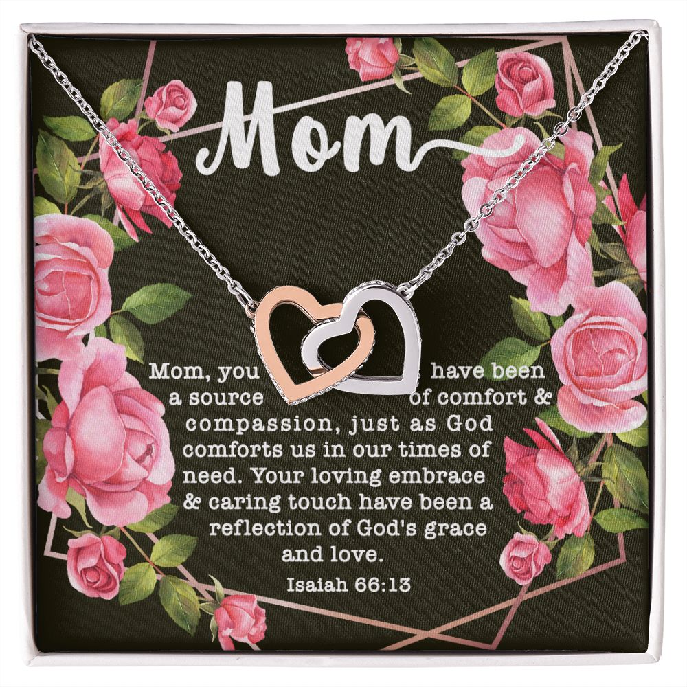 Interlocking Hearts CZ Crystal Rose/18K Gold Finish Necklace ~Isaiah 66:13~
